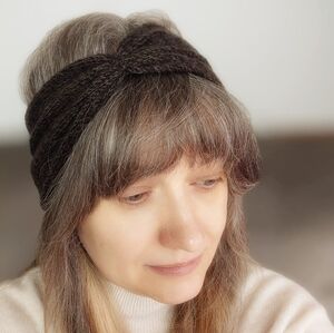 Cashmere Merino Hand Knitted Headband In Heather Brown
